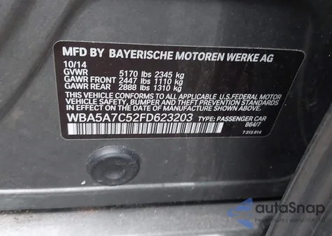 2015 BMW 528I xDrive z USA, uszkodzony, nr VIN WBA5A7C52FD623203